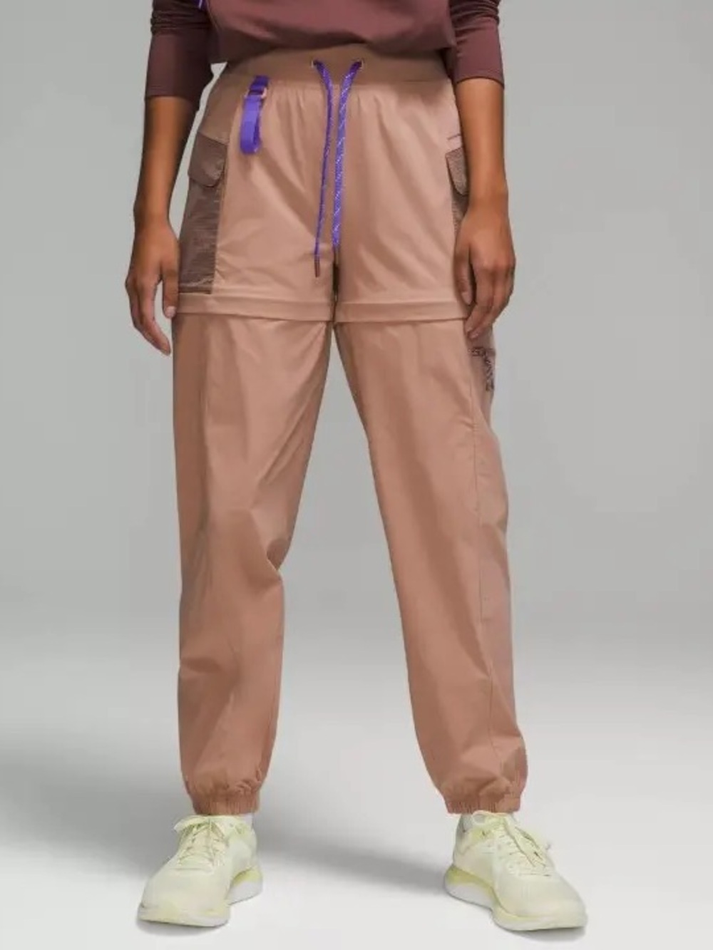 lululemon athletica detours welcome Taupe Track Joggers with Purple Drawcord